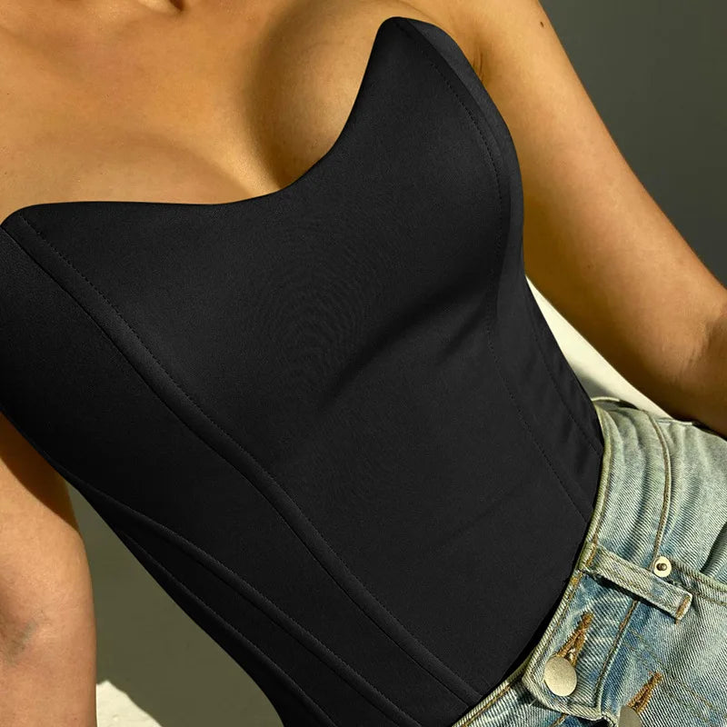 Sexy Women Tube Tops Solid Sleeveless Slim Skinny Corset Cropped Top Summer Casual Elegant Female Strapless Vest
