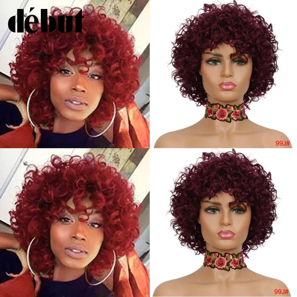 Pelucas baratas de cabello humano rojo para mujeres negras, Pelucas rizadas cortas Bob brasileñas Ombre marrones 99J, Pelucas Remy de cabello humano hechas a máquina