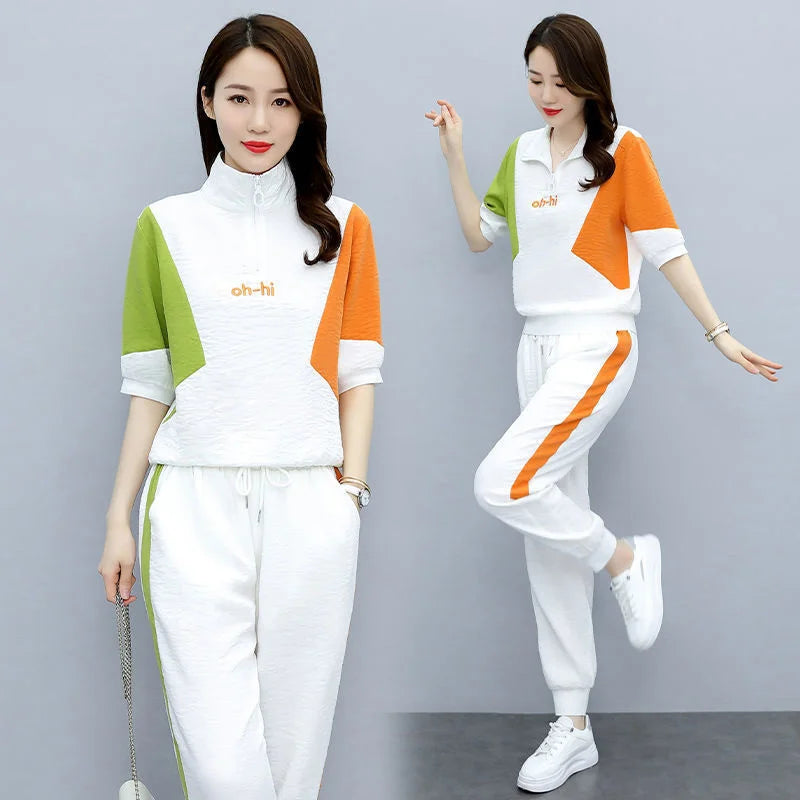 Women's Fashion Pencil Pant Suit New Summer Leisure Clothing Foreign Style Crop Top Two Piece Set Women Leggings Tracksuit