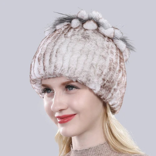 Hot Sale Russia Winter Quality Real Fur Hat Natural Warm Rex Rabbit Fur Cap Lady Warm Knitted 100% Genuine Rex Rabbit Fur Hats