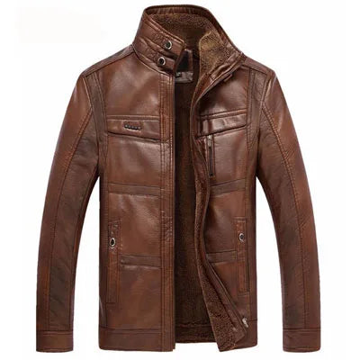 Men’s PU Leather Fur-Lined Jacket