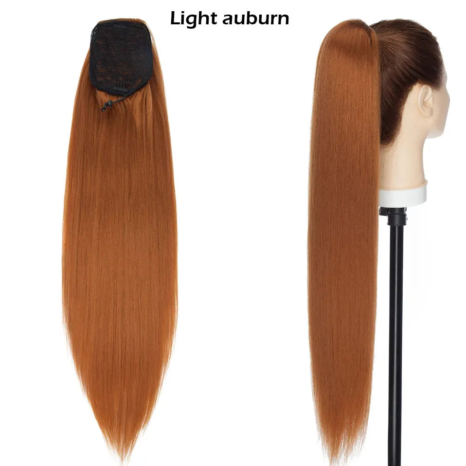 S-noilite Synthétique 22 pouces Afro Yaki Raide Queue de Cheval Pince à Cheveux Postiche avec Cordon de Serrage pour Femmes