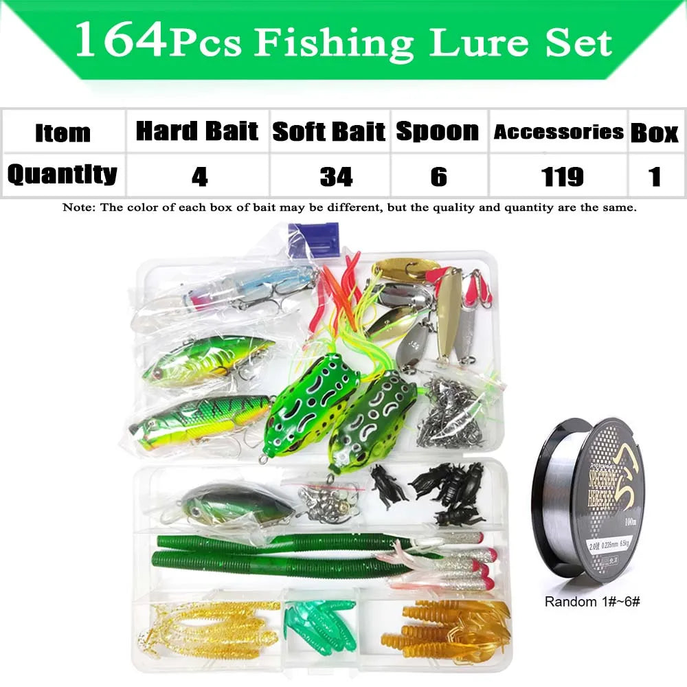 Kit de señuelos de pesca, juego de cebos blandos y duros, capa de engranajes Minnow, plantilla de metal, cuchara para bajo, lucio, accesorios de aparejos de manivela con caja