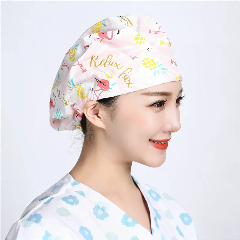 Women and men cotton printing hat hospital doctor pet clinic working hats medical scrubs nurse hats Hospital uniform hat