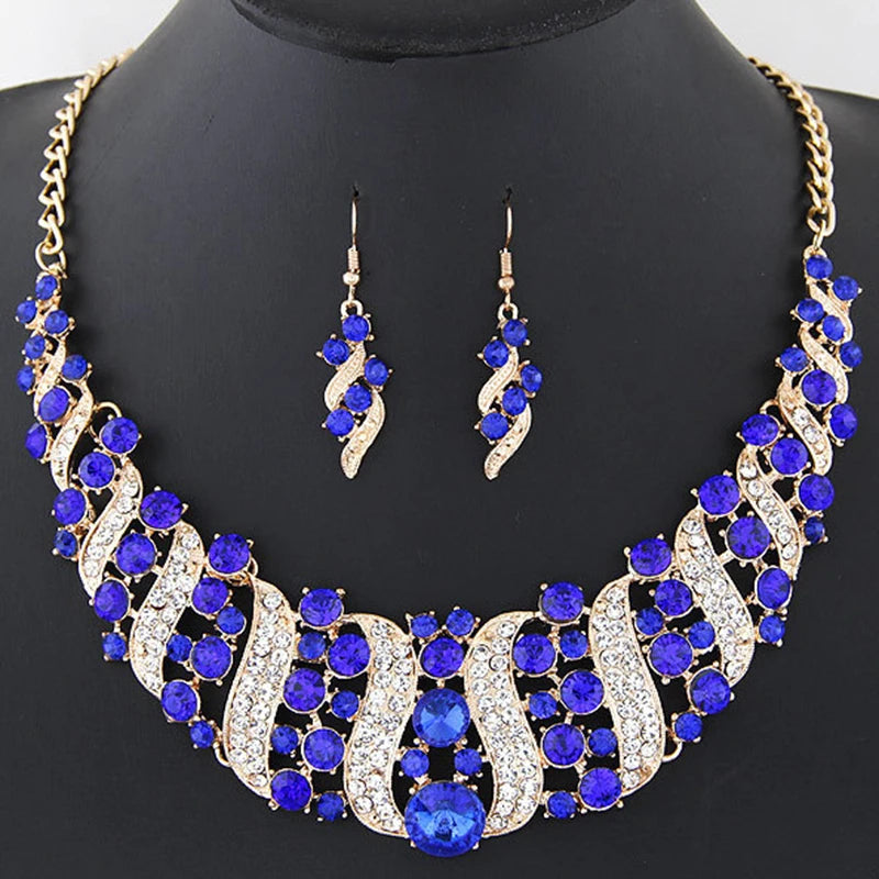 Romantic 6 pieces/set wedding jewelry set shiny crystal bridal jewelry set ladies necklace earrings wholesale gift party