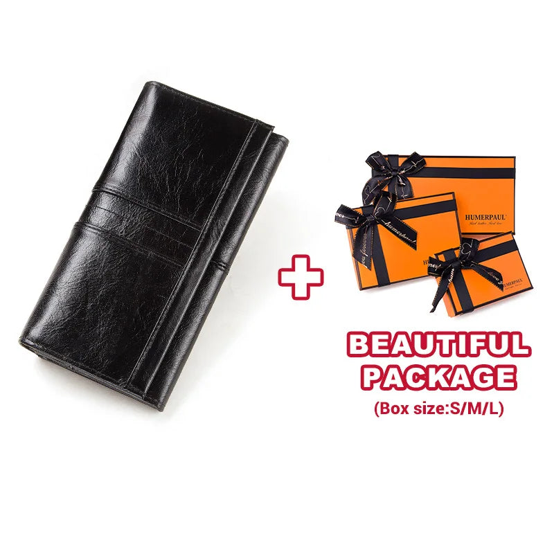 KAVIS Luxury Brand Genuine Leather Wallet for Women Long Clutch with Cell Phone Bag RFID Fashion Red Credit Card Holder Purse