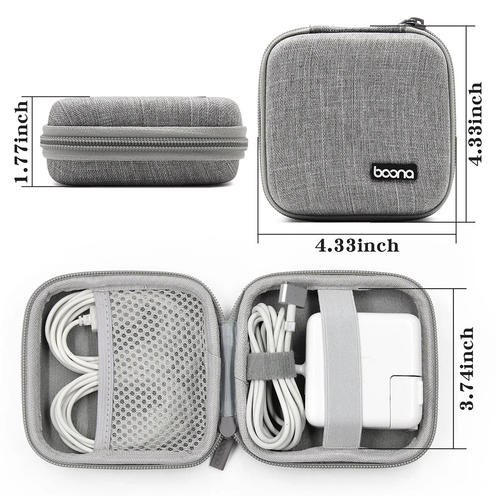 BOONA Hard Laptop Power Supply Organizer Case Travel Carrying Power Source Mouse Case Electronic Accessories Bag for MacBook