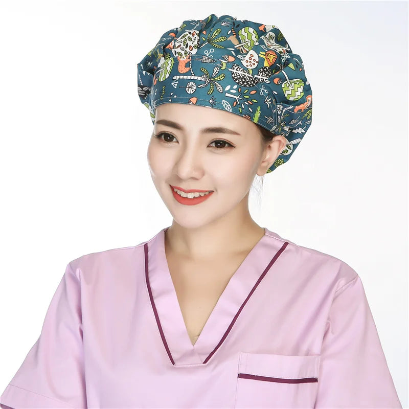 Women and men cotton printing hat hospital doctor pet clinic working hats medical scrubs nurse hats Hospital uniform hat
