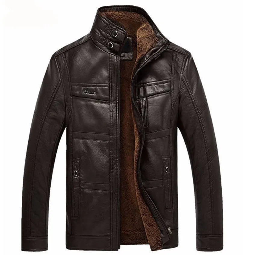 Men’s PU Leather Fur-Lined Jacket