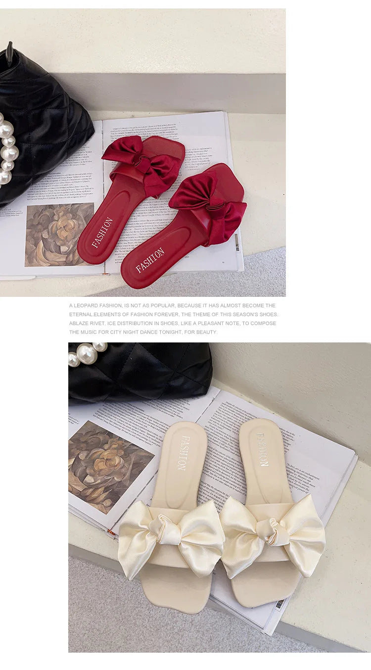 Women's Slippers  Platform Shoes Sandals Female Sexy Bow  Flat Slippers for Ladies Beach Vacation Women Summer Flip-flops