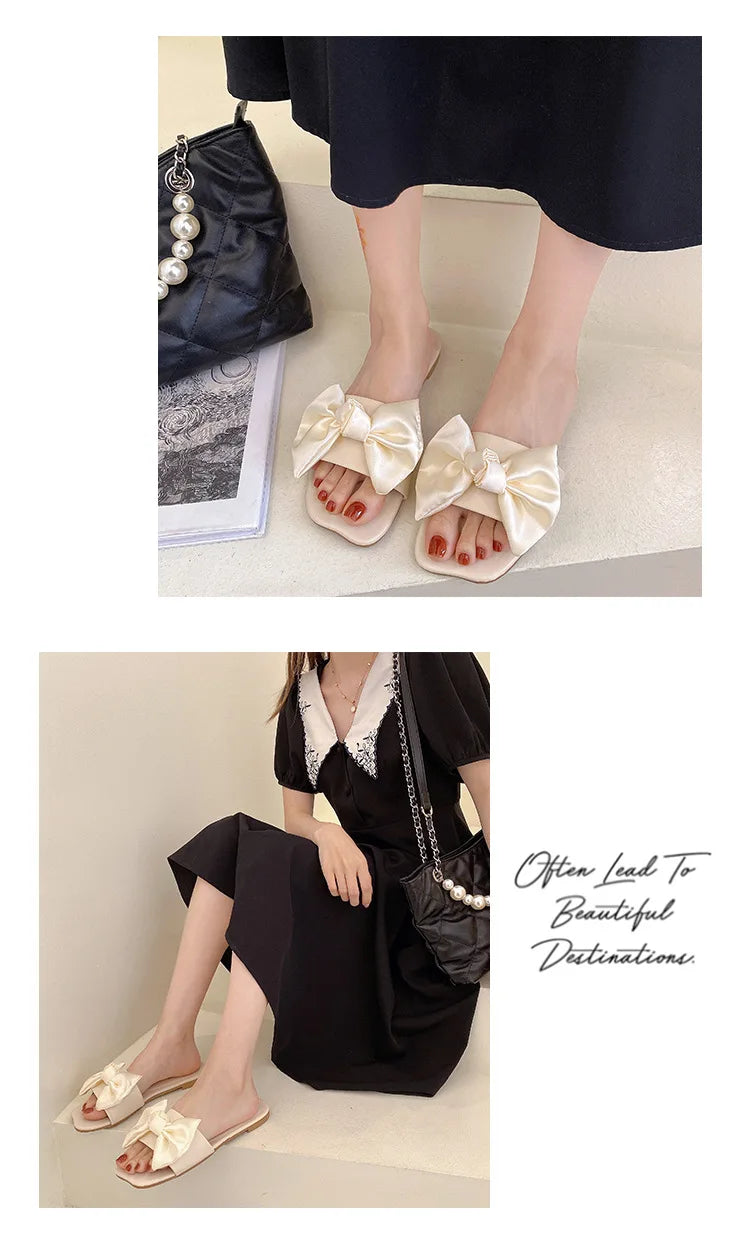 Women's Slippers  Platform Shoes Sandals Female Sexy Bow  Flat Slippers for Ladies Beach Vacation Women Summer Flip-flops