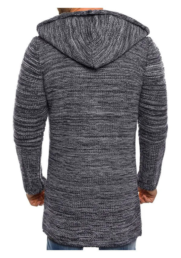 Men Jackets 2022 Spring Autumn New Mens Casual Sweater Snowflake Hooded Medium Long Knitted Cardigan Mens Outerwear Coats