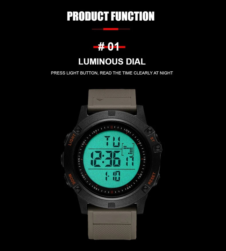 Men Watches Outdoor Sport Waterproof Digital Watch for Men Large LED Dial Fashion Khaki Military Wristwatch Relogio Masculino
