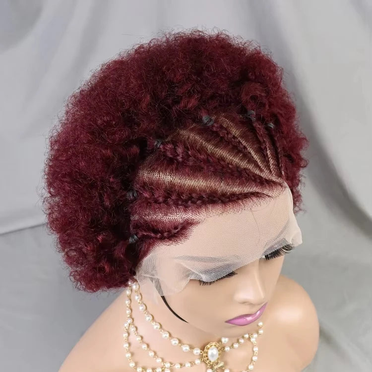 Pelucas Bob delanteras de cabello humano indio 99j listas para enviar pelucas pre-trenzas para mujeres africanas 13x4 Peluca Pixie rizada corta de encaje frontal