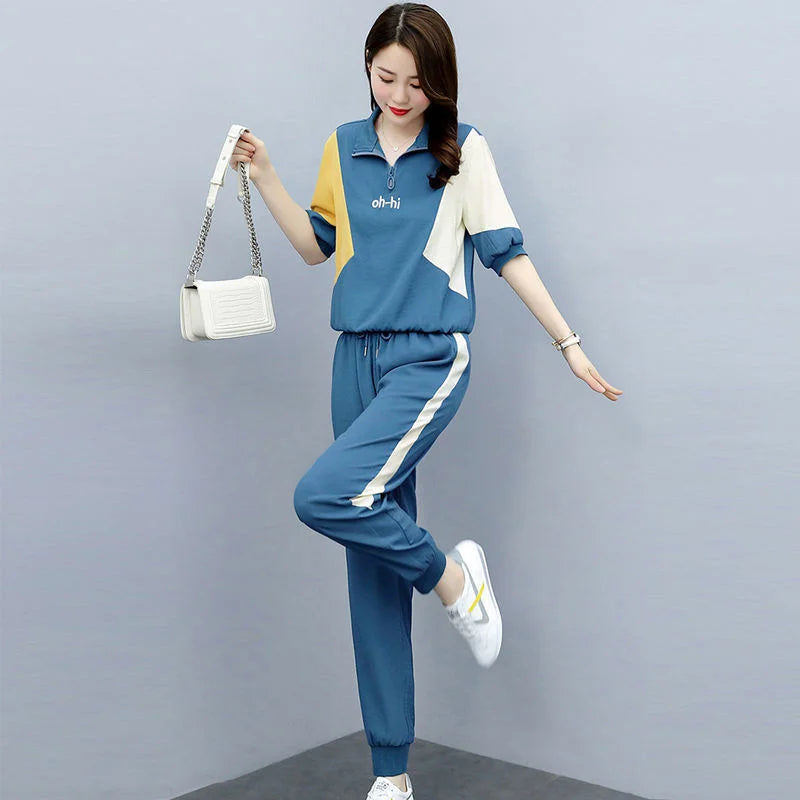Women's Fashion Pencil Pant Suit New Summer Leisure Clothing Foreign Style Crop Top Two Piece Set Women Leggings Tracksuit