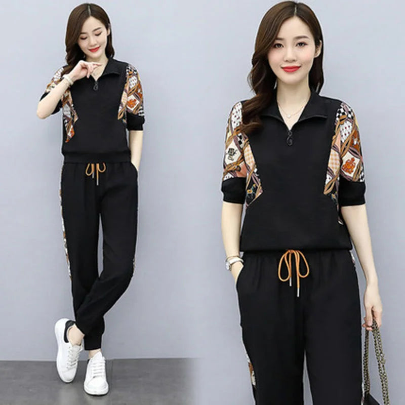 Women's Fashion Pencil Pant Suit New Summer Leisure Clothing Foreign Style Crop Top Two Piece Set Women Leggings Tracksuit