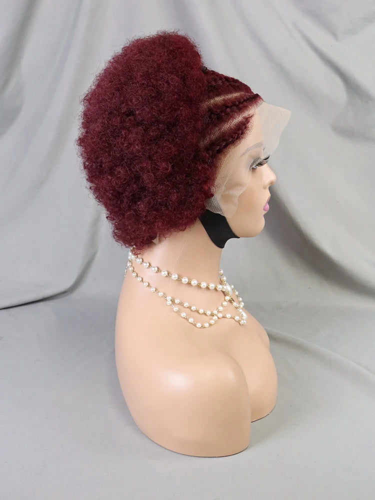 Pelucas Bob delanteras de cabello humano indio 99j listas para enviar pelucas pre-trenzas para mujeres africanas 13x4 Peluca Pixie rizada corta de encaje frontal