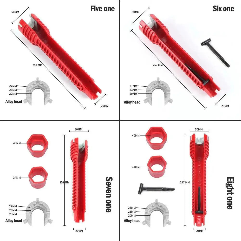 Herramientas de fontanería, llave multifunción 8 en 1, llave de grifo de lavabo inglesa, juego de llaves, reparación antideslizante de cocina, tubo multi-llave, herramientas manuales