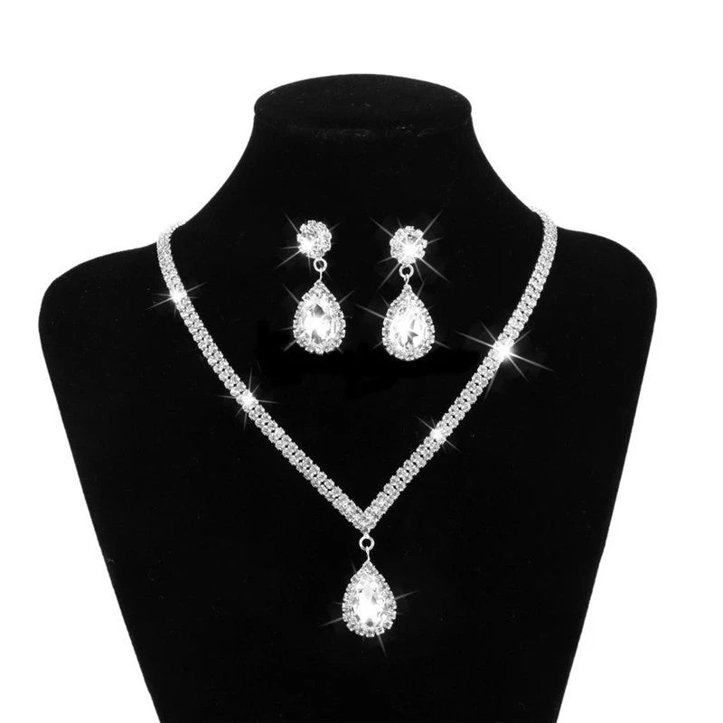 Juego de joyas de estrás con diseño de gota de agua - Elegante, brillante y perfecto para bodas