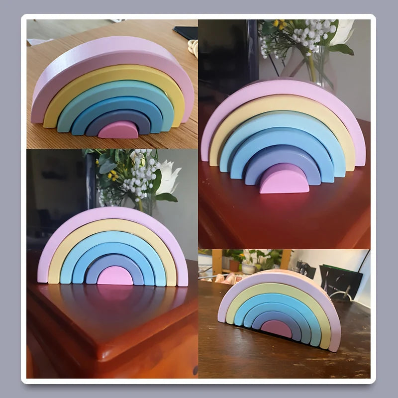Juguete de madera Montessori para niños, bloques de construcción de arcoíris, juego de equilibrio creativo apilable DIY, juguetes educativos para niños, regalos para niños