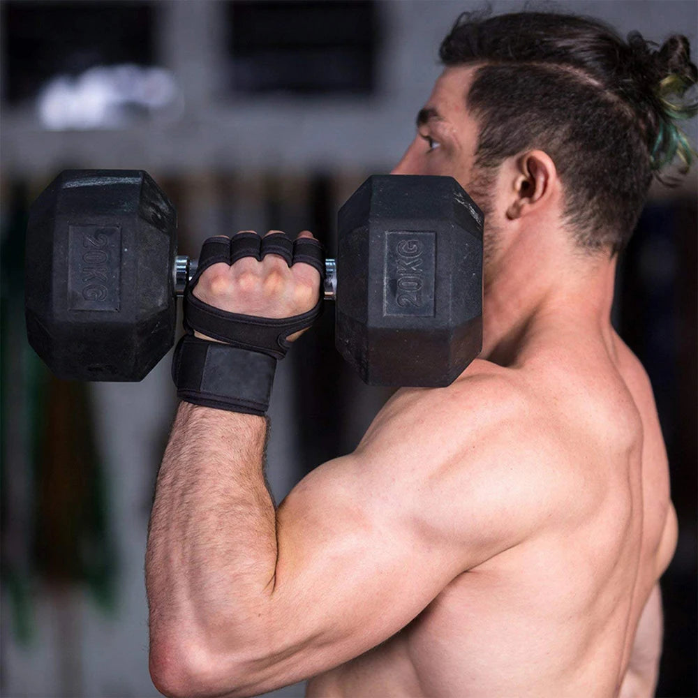 Guantes de entrenamiento deportivo para hombres y mujeres Guantes de gimnasio para hacer ejercicio, culturismo, levantamiento de pesas, protectores de palma y muñeca
