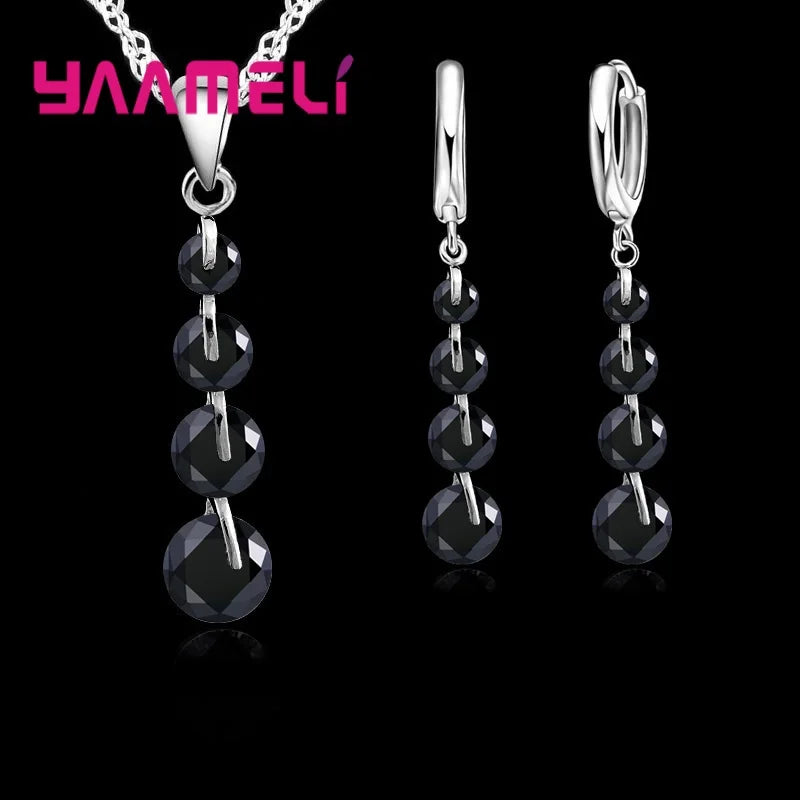 Conjunto de joyas de moda nupcial para mujer, borla, circonita cúbica, plata de ley 925, collar con colgante, pendientes, regalo de boda