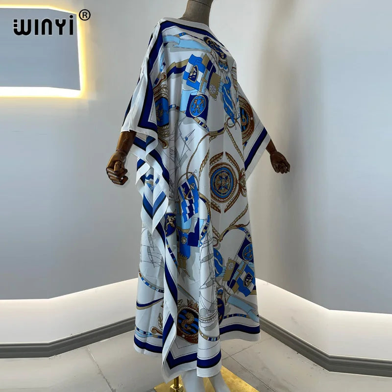 Vestidos Estampados Para Mujer 2021 Diseño de Moda Vestido Suelto Manga Murciélago Maxi Largo Vestidos de Fiesta Verano Otoño Elegante