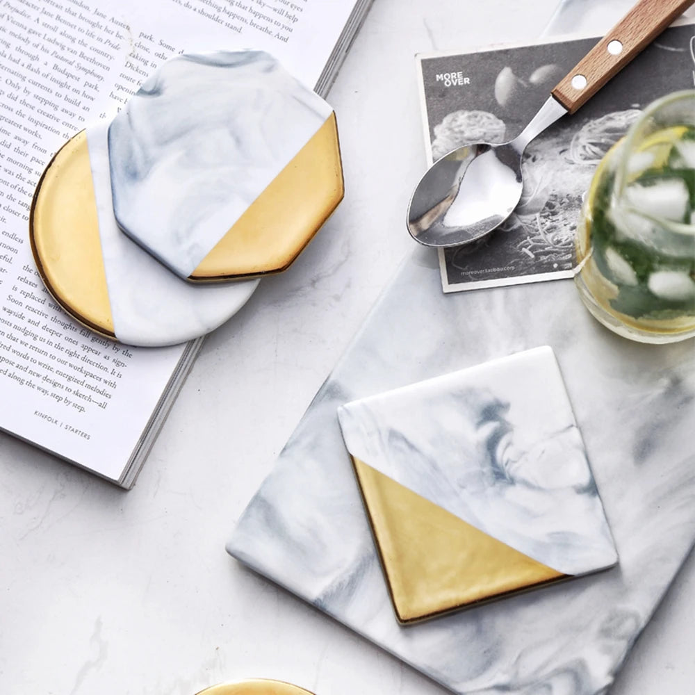 Posavasos de cerámica creativo con imitación de mármol, tapete para tazas de café, decoración de mesa de escritorio, posavasos para bebidas, tapete de vidrio, herramienta de cocina
