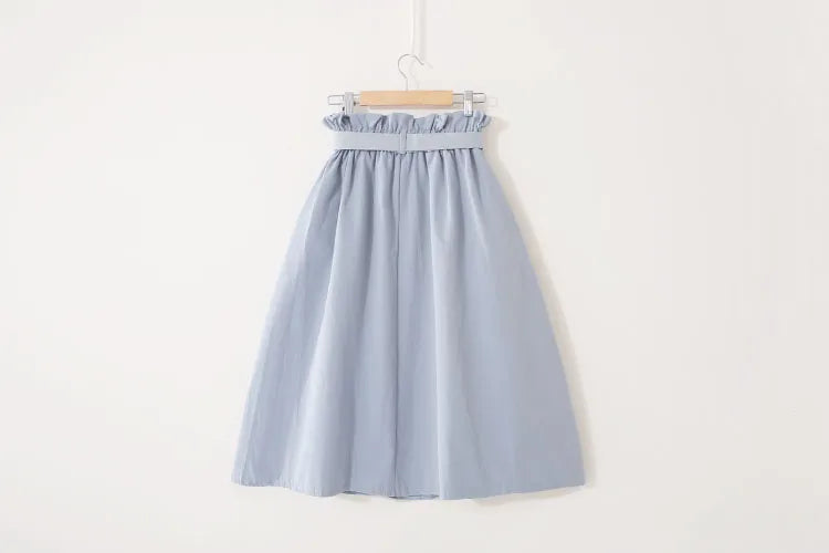 Women Summer Midi Skirt Girls Elegant Solid High Waist Spring Casual Single-Breasted Sashes Office Ladies A-Line Cotton Skirt