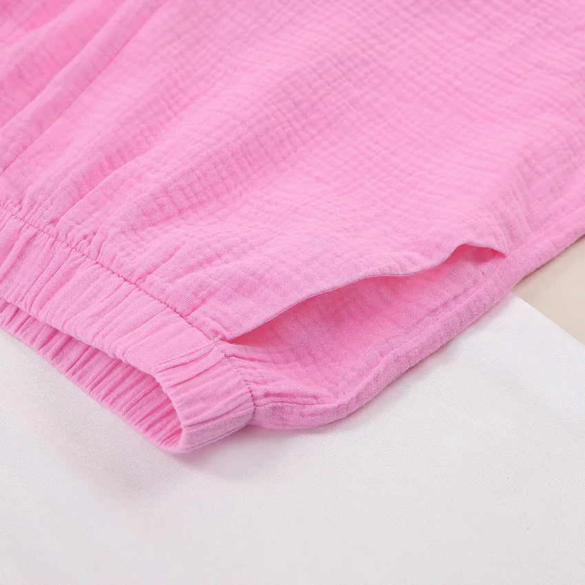 Cotton Pajamas For Women Sets Suit Casual Sleepwear Turn-Down Collar Nine Quarter Sleeve Sleep Tops Shorts Female Homewear 2023
