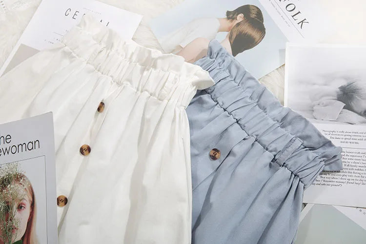 Women Summer Midi Skirt Girls Elegant Solid High Waist Spring Casual Single-Breasted Sashes Office Ladies A-Line Cotton Skirt
