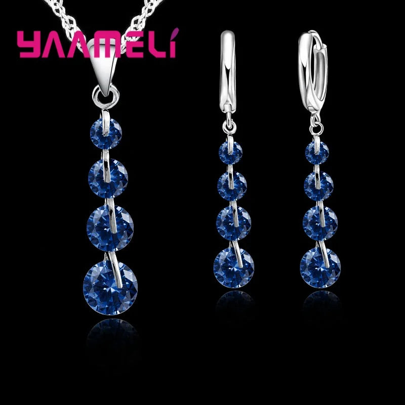 Conjunto de joyas de moda nupcial para mujer, borla, circonita cúbica, plata de ley 925, collar con colgante, pendientes, regalo de boda