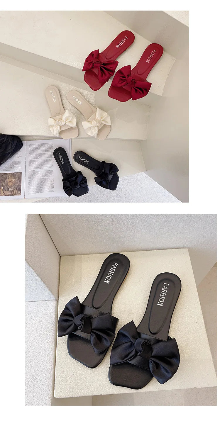 Women's Slippers  Platform Shoes Sandals Female Sexy Bow  Flat Slippers for Ladies Beach Vacation Women Summer Flip-flops