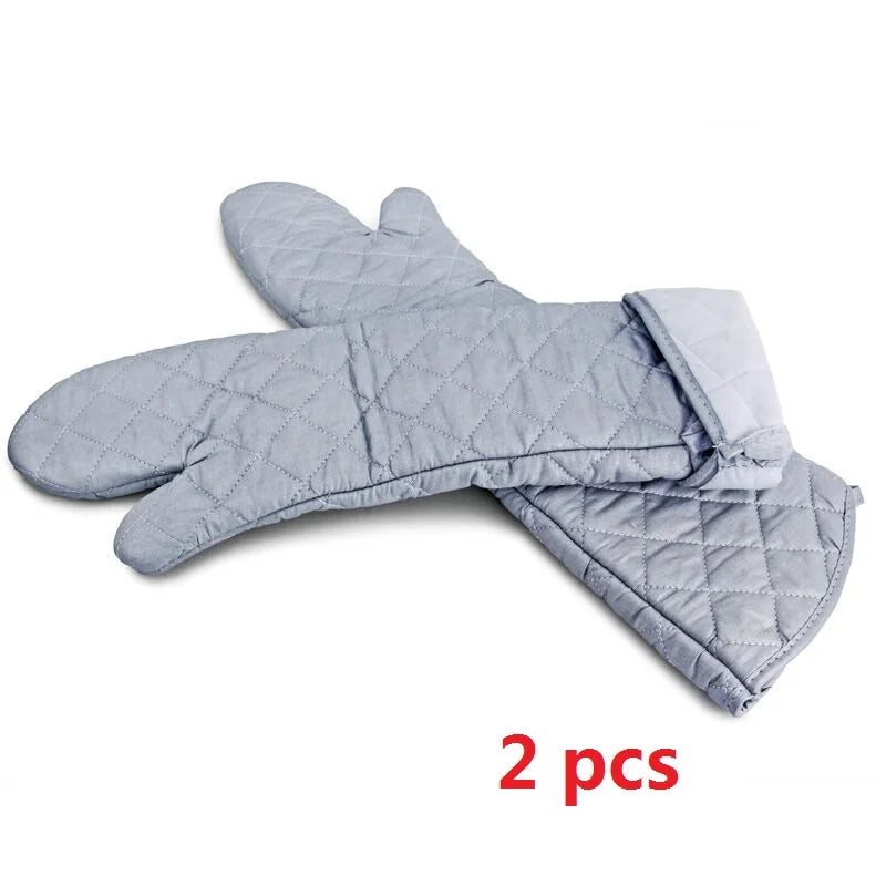 1-2pcs Oven Gloves Long Cotton Oven Mitts BBQ Glove Kitchen Accessories 23In Heat Resistant Anti-hot Baking Gloves Cooking Tool