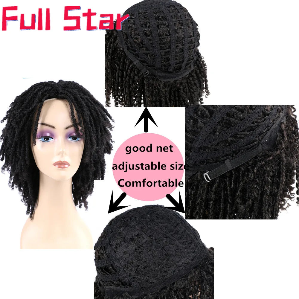 Full Star 14“ Dreadlock Curly Wigs for Black Woman Ombre Burgundy Brown Color Short Curly Locs Braids Wigs Party Daily Use