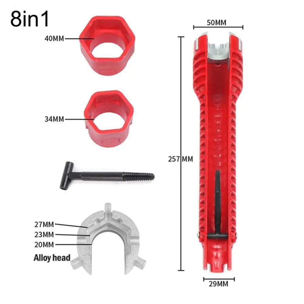 Herramientas de fontanería, llave multifunción 8 en 1, llave de grifo de lavabo inglesa, juego de llaves, reparación antideslizante de cocina, tubo multi-llave, herramientas manuales