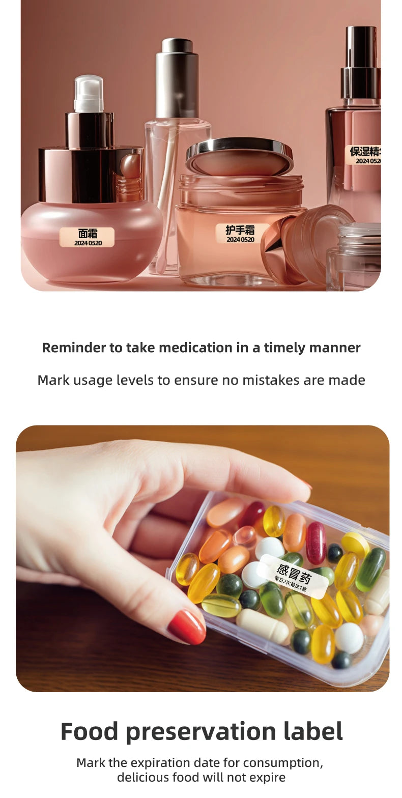 Mini Portable Label Printer Label Maker Machine Small Label Maker Pocket Sticker PrinterFor Home/Office Similar to D110/D11