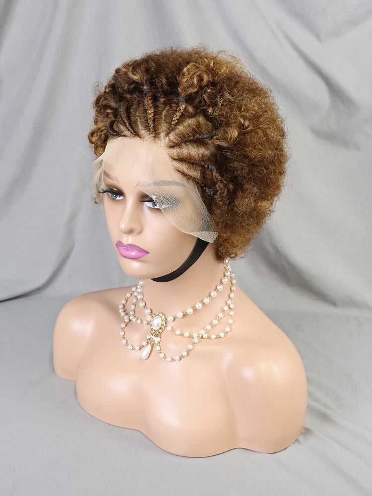 Pelucas Bob delanteras de cabello humano indio 99j listas para enviar pelucas pre-trenzas para mujeres africanas 13x4 Peluca Pixie rizada corta de encaje frontal