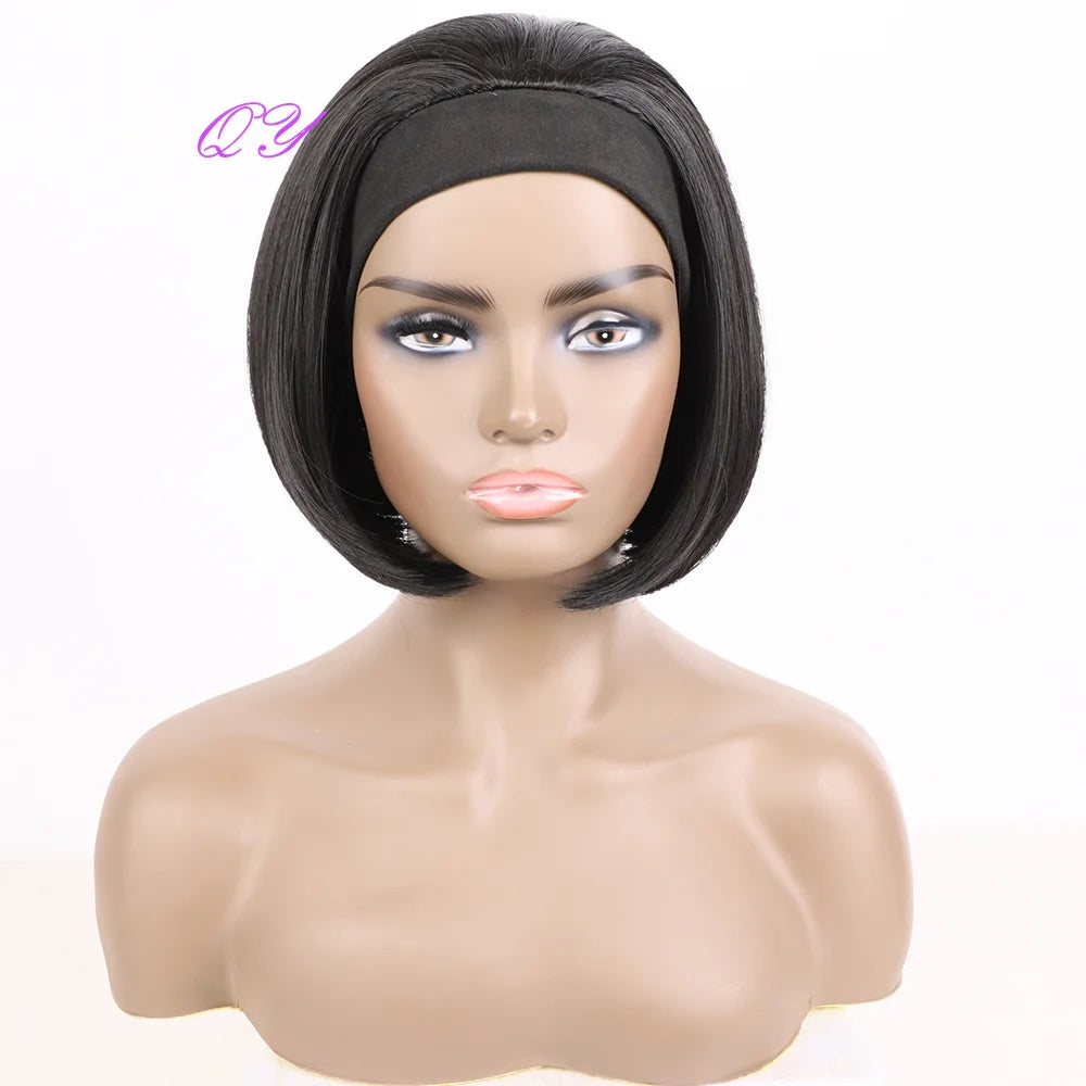 QY Hair Big Afro Kinky Curly Headband Wigs For Women Synthetic Hair Wigs Turban Wrap Hair Style