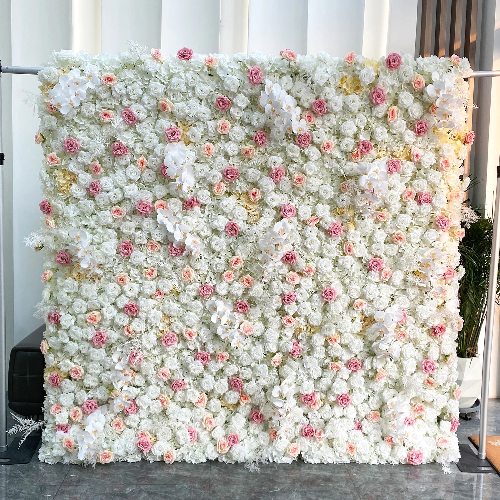 8*8 Lilac Blue Floral Wall Backdrop Panel Arrangement 3D Roll up Artifical Silk Rose Flower Wall for Home Wedding Party Decor