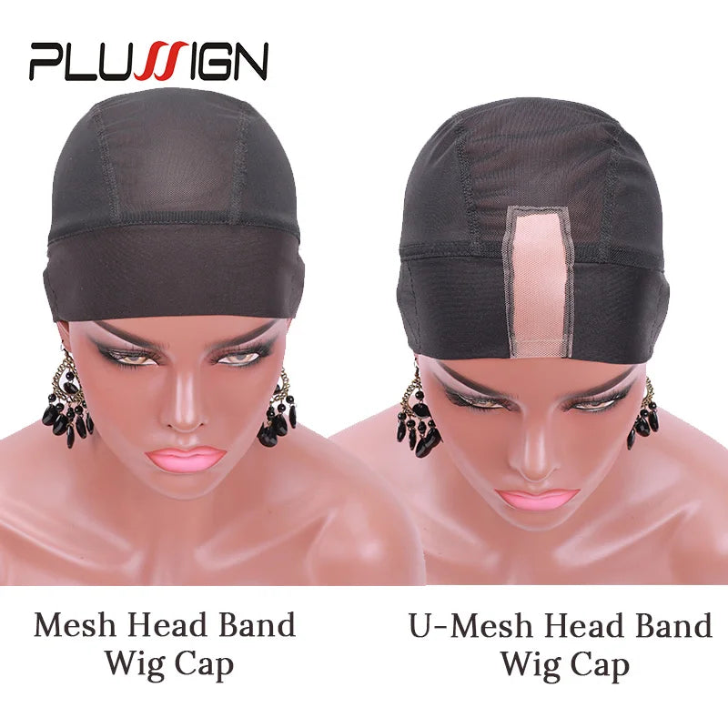 Plussign Gorro de peluca con orificio grande para diadema, para trenzas de ganchillo, para hacer pelucas, ventilación, gorro de peluca de ganchillo con diadema antideslizante