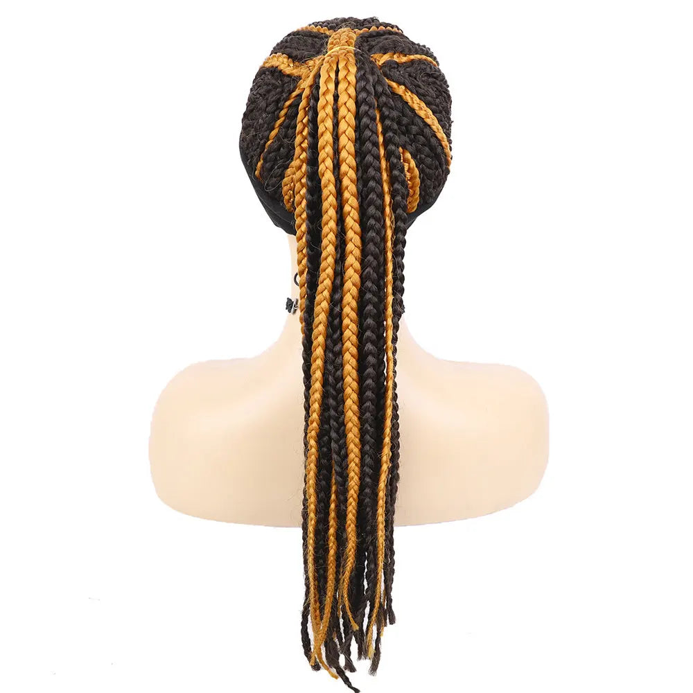 SQRDGQ Pelucas de diadema sintéticas para mujer, pelucas largas de trenzas de caja trenzadas para mujeres negras, trenza africana, peluca natural negra y marrón para mujer