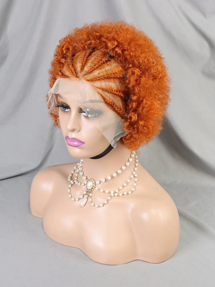 Pelucas Bob delanteras de cabello humano indio 99j listas para enviar pelucas pre-trenzas para mujeres africanas 13x4 Peluca Pixie rizada corta de encaje frontal