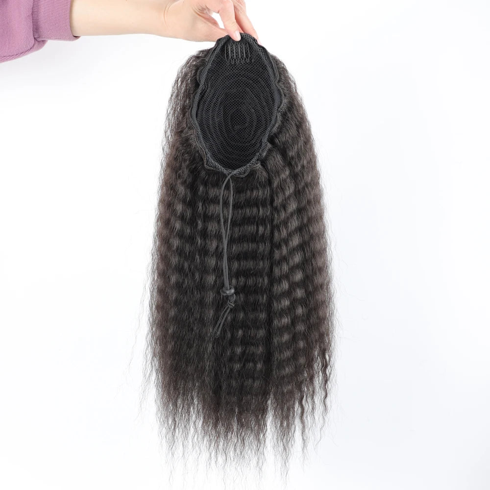 Queue de cheval synthétique bouclée avec cordon de serrage, extension de cheveux élastique pour femmes, postiche afro bouffante