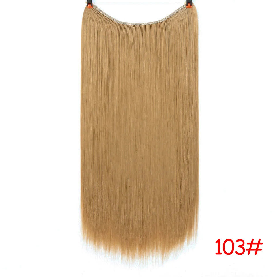 Allaosify Synthetic Hair Extension 24 Inch Curly Natural Black Red Brown Blonde Hairpieces With Fish Line Wavy False Hair Piece