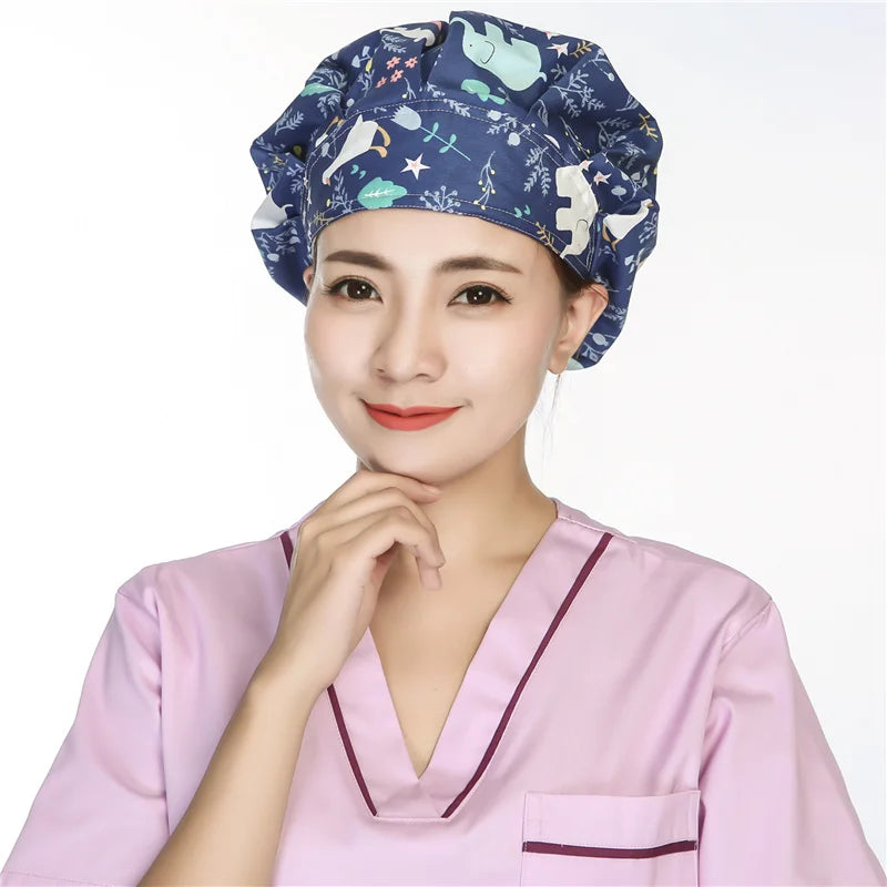 Women and men cotton printing hat hospital doctor pet clinic working hats medical scrubs nurse hats Hospital uniform hat