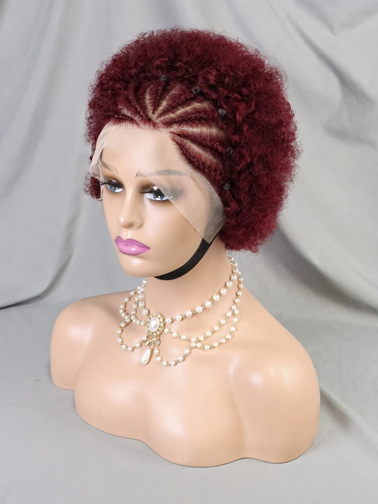 Pelucas Bob delanteras de cabello humano indio 99j listas para enviar pelucas pre-trenzas para mujeres africanas 13x4 Peluca Pixie rizada corta de encaje frontal