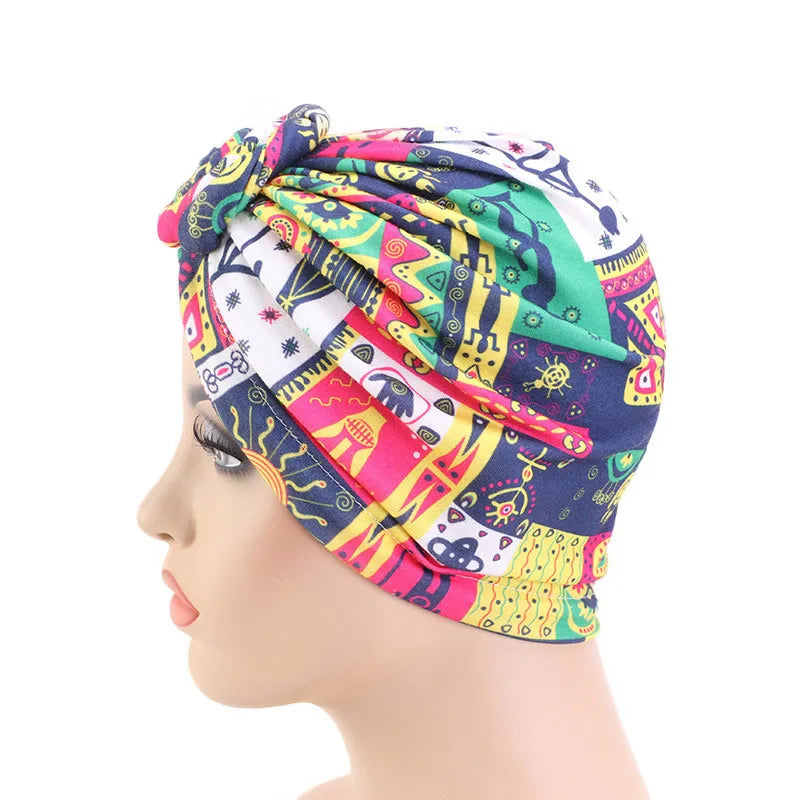 Gorro de turbante para mujer, estilo bohemio, de algodón, con nudo superior, turbante africano, gorro indio, accesorios para el cabello para mujer, gorro para quimioterapia
