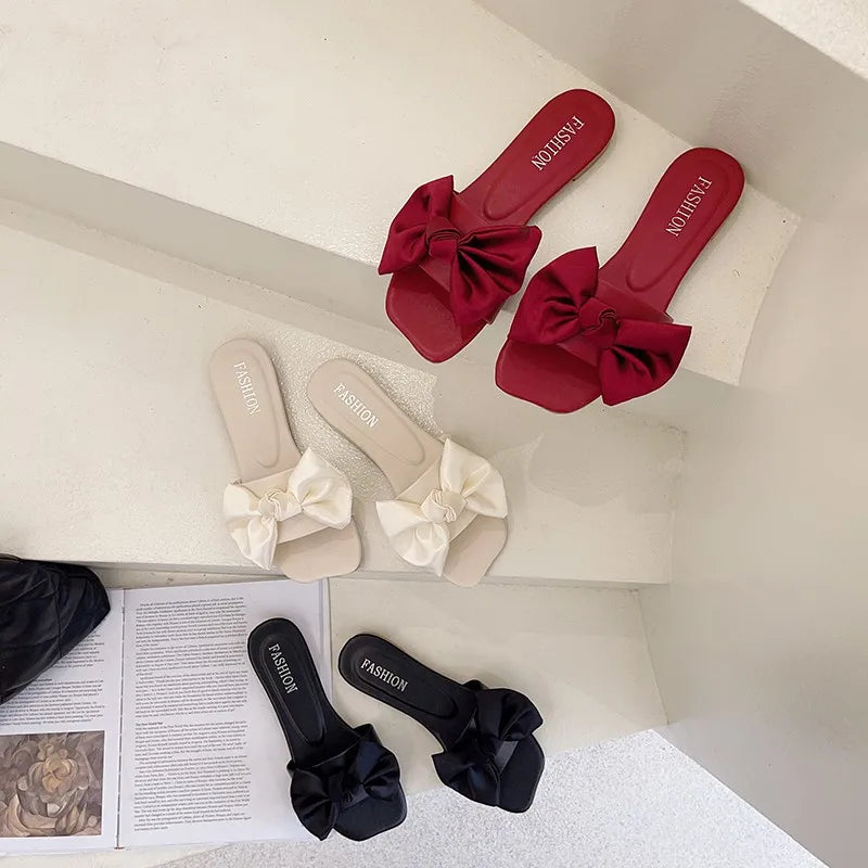 Women's Slippers  Platform Shoes Sandals Female Sexy Bow  Flat Slippers for Ladies Beach Vacation Women Summer Flip-flops