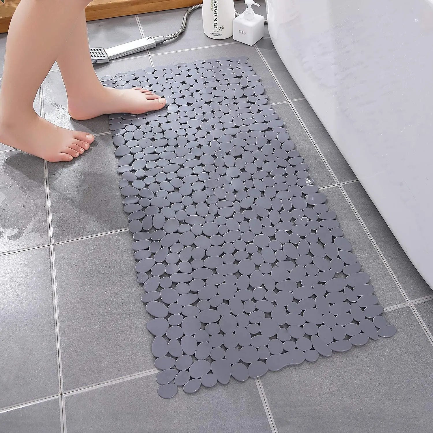 Alfombrilla Antideslizante de Seguridad para Suelo de Baño, Alfombra de Bañera, Alfombrilla de Ducha de Goma Ecológica con Piedras para Niños, Mayores y Discapacitados